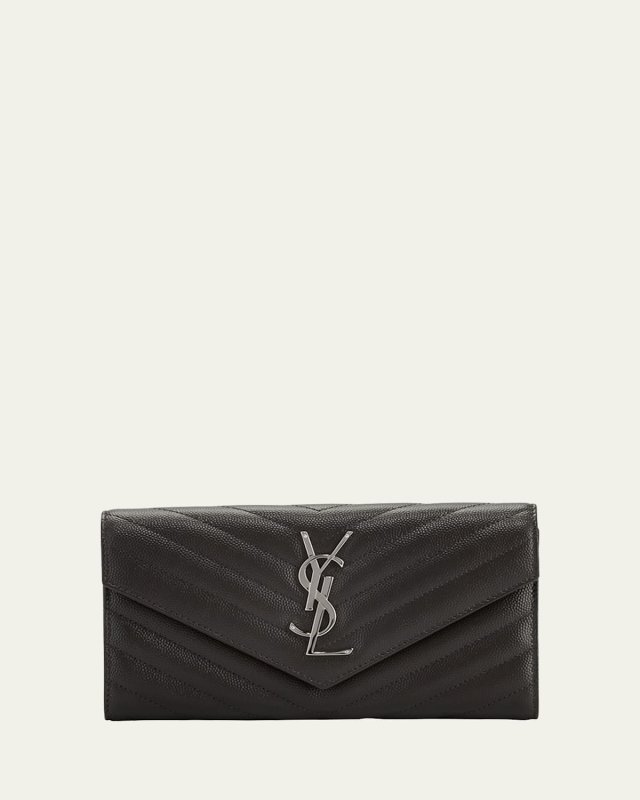 YSL Monogram Large Flap Wallet in Grained Leather